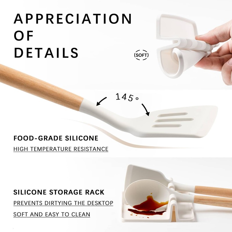 Hefild Silicone Cooking Utensils with Wooden Handles, 4-Piece Set and