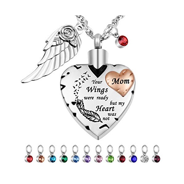 Heart Cremation Necklace for Ashes Cremation Jewelry with 12 Birthstones