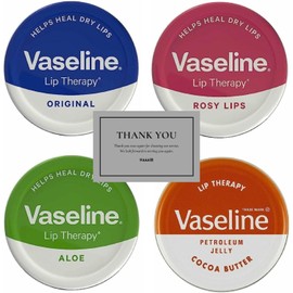 Vaseline Lip Therapy - Petroleum Jelly - Lip Balm - Original, Coco Butter, Alo Vera And Rosy 20g Tin - Soothes Dry Lips - Pack Of 4