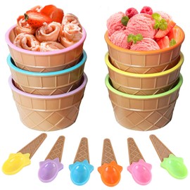 Xrten 6 Pcs Ice Cream Bowls with Spoon, Suitable for Food, Fruit, Ice Cream, Holiday Matching Birthday Party Gifts for Children(One for Each Color)
