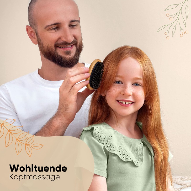 lampox - Bamboo Hair Brush with Boar Bristles Head Massage