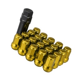 Motoforti Universal Car Lug Nuts Cone Seat Closed End Bulge Acorn He, Wheel Nut with Socket Key,M12 x 1.25,Reliable, Alloy Steel,Gold Tone, 20 Pcs