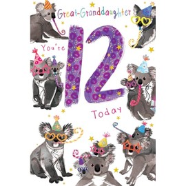 Great Granddaughter 12th Birthday Card Age 12 Koala 9" x 6" Lovely Verse