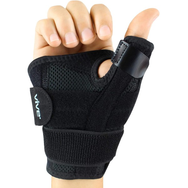 Vive Arthritis Thumb Splint - Thumb Spica Support Brace for Pain, Sprains, Strains, Arthritis, Carpal Tunnel & Trigger Thumb Immobilizer - Wrist Strap - Left or Right Hand (Black)