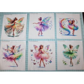 6 Piece 6"x6" Ballerina Fairies Floral 100% Cotton Panel Squares - Quilting Panel Blocks