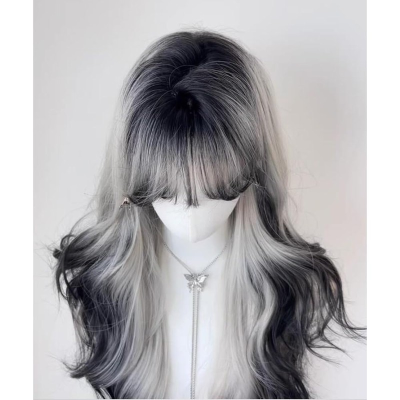 TTYAO REII Gray Black Gradient Wig Women Long Wavy Wig