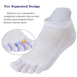 Meaiguo Men's Toe Socks-Breathable Low Cut Five Finger Socks for Running Athletic|Arch Support(White)