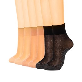 Campsis Sheer Socks Polka Dot Ankle High Stocking Nude Thin See Through Sock for Women(6 Pairs)