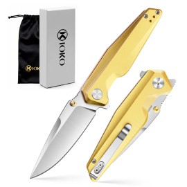 LONSDOW Survival Outdoor Knives Pocket Self-Defense  14C28N Folding Aluminum Alloy Handle Camping Hunting Knivescolor: Golden FK-089-4, blade length: 8.5 cm, blade width: 2.8 cm, type: Pocket Knife
