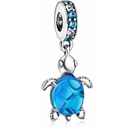 MSPOVOF Sea Turtle Murano Glass Charm 925 Sterling Silver 5A Cubic Zirconia Pendant for Bracelet Necklaces Jewellery Gift for Women, Cubic Zirconia