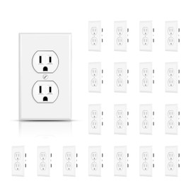 TOPELER Duplex Receptacle Outlets, 15Amp Standard Electrical Wall Outlet with Wall Plate, Non-Tamper Resistant Receptacles, 2 Pole 3-Wire, Self-Grounding, UL Listed, White, 20 Pack