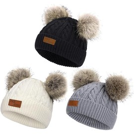 American Trends Baby Winter Hat Baby Beanie Hat Toddler Beanies Warm Knit Infant Winter Hat Black White Gray