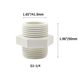 2 PCS 1-1/4 Inch PVC Fittings Hex Nipple G1-1/4 Male to Male Thread Connector Coupling Adapter