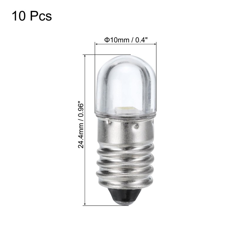 MECCANIXITY 12V/0.04A E10 Mini LED Light Bulbs, 10Pcs Miniature Screw