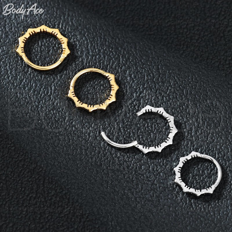 BodyAce 16G Nose Rings Hinged Septum Clicker, Flower Helix Hoops