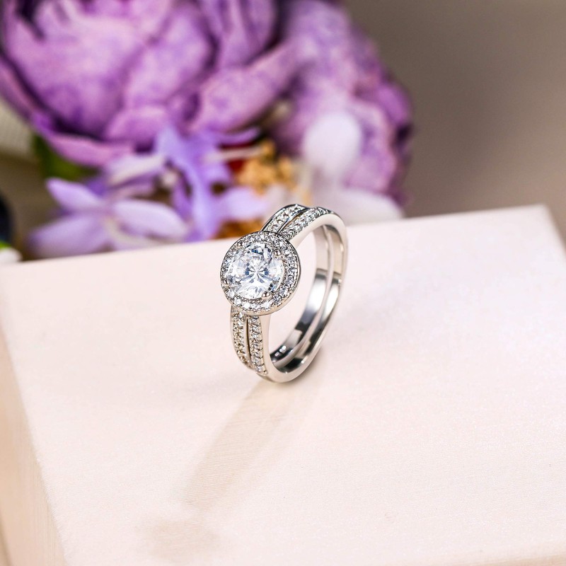 EVER FAITH Sparkly Round Cubic Zirconia Wedding Ring Beautiful Eternity