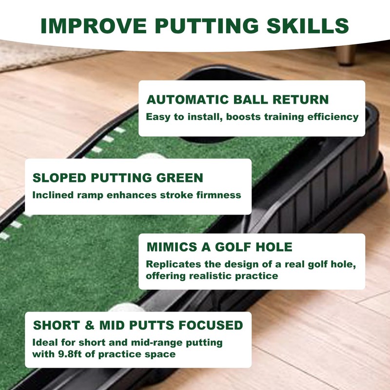Golf Putting Mat Set with 9.8 ft Putting Green, 4