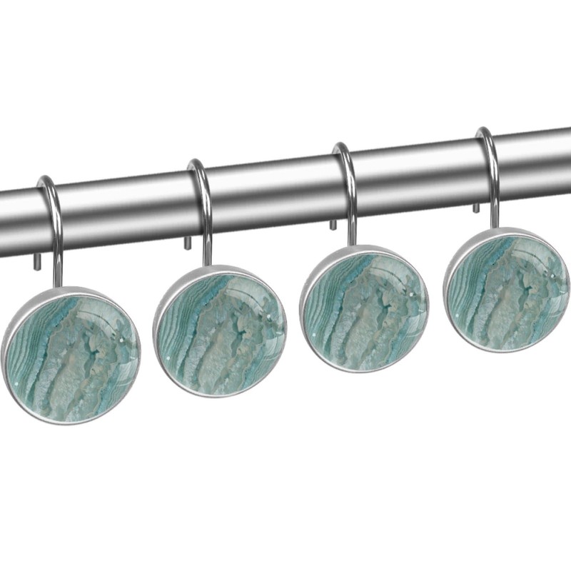Teal Agate Texture Shower Curtain Hooks, 12 Pcs Anti Rust