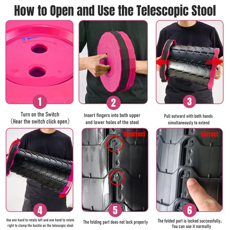 Doseno Upgraded Foldable Stool Thickened, Portable Collapsible Stool Retractable Stool