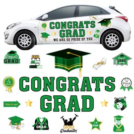 JarThenaAMCS 28Pcs Graduation Car Magnets 6 Inch Congrats Grad Cap Refrigerator Stickers Automotive Garage Door Magnetic Decals for Mailbox Metal Cabinet Decor (Green, Gold)