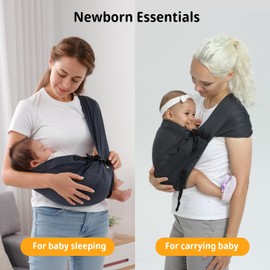Baby Sling Carrier Newborn, Adjustable Easy Wearing Baby Nursing Warp Sling, New Mom Dad Soft Cotton Baby Front Holder Carrier for Infant Toddler Life Travel Essential Gifts (Dark Grey)