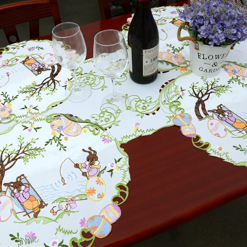 Simhomsen Embroidered Easter Bunny Table Runner (14 × 34 Inches)
