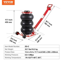 VEVOR Air Jack with Adjustable Handle, Max 5 Ton/11000 lbs Triple Bag Air Jack, Airbag Jack with Six Steel Pipes, Lift up to 18.5 inch/470 mm, 3-5 s Fast Lifting Pneumatic Jack for Car, Garage, Repair:_3T - Adjustable Long Handle - Red