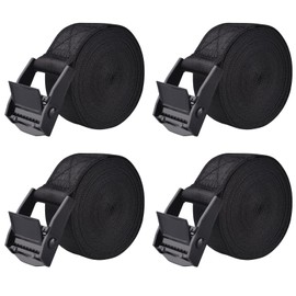 TRIWONDER Cargo Fastening Belts, Multipurpose, Securing, Tie-Downs, Binding Bands, Lashing Straps, Packing Belts, Car/Bike Belts, Earthquake Prevention Goods, #1 Black, 4-pc, 9.8 ft (3 m)