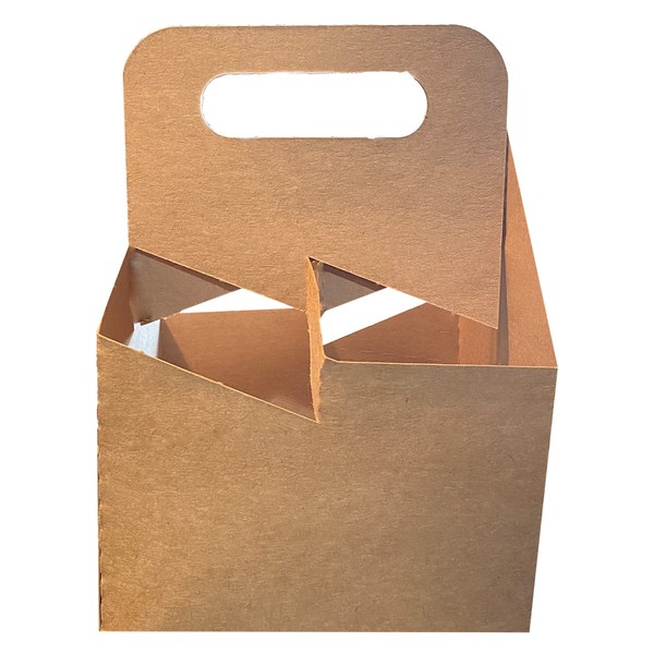 C-Store Packaging 4 Cup Drink Carrier With Handle | Kraft Paperboard Cup Holder | Disposable Cup Holder for Hot or Cold Drinks | Cup Carrier for Food Delivery Services, Uber Eats, Door Dash (50)