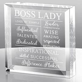 Boss Lady Gifts for Women Acrylic Boss Lady Desk Boss Lady Office Decor Inspirational Quotes Boss Gifts Boss Appreciation Keepsake and Paperweight for Birthday Christmas Retirement Party (White)