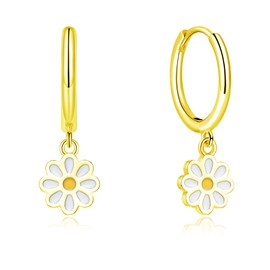 Cangall Silver Hoop Earrings for Women Girls, Gold Drop Hoop Earrings with Daisy Dangling, Hypoallergenic Earrings Gold, Fashion Minimalist Cute Cartilage Flower Silver Sleeper Dangle Hoop Earrings