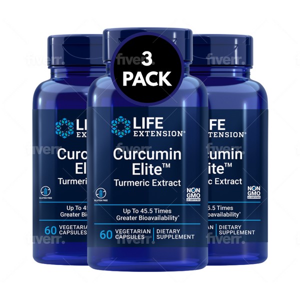 Life Extension Curcumin Elite Turmeric Extract-60 Vegetarian capsules X 3-Pack