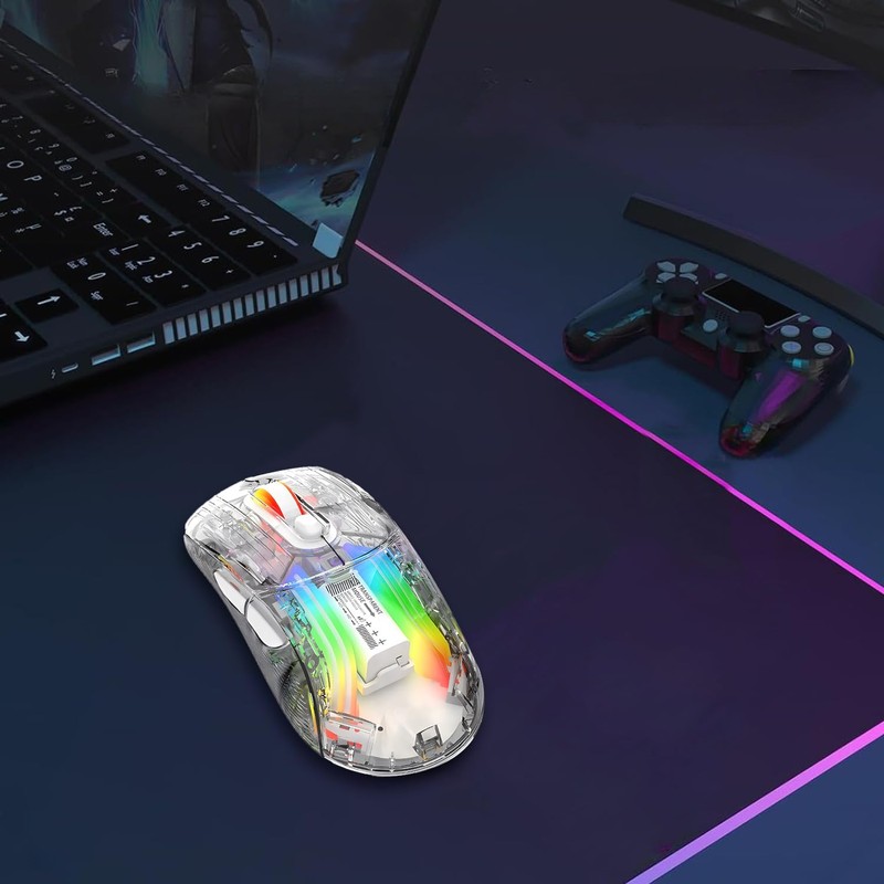 Lancoon Kabellose Gaming Maus Transparente Mechanische Maus mit 2.4G Optischem