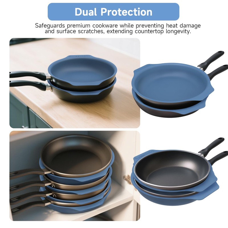 Silicone Pan Protectors for 12-Inch Frying Pans - Non-Slip Stacking