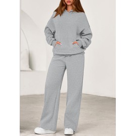 PRETTYGARDEN Women's 2 Piece Outfits Fall Sweatsuits Oversized Hoodies Wide Leg Sweatpants Tracksuits Lounge Matching Sets (Grey,M)