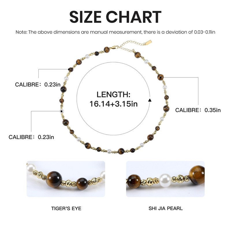IDOKAWA Natural Tiger Eye Pearl Necklace 18K Gold Beaded Necklace