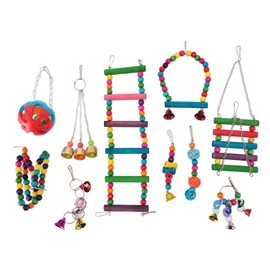 Bird Toy Set Colorful Boredom Relief Chewing Climbing Parrot Swing Bridge Toys for Parakeet Conure Cockatiel