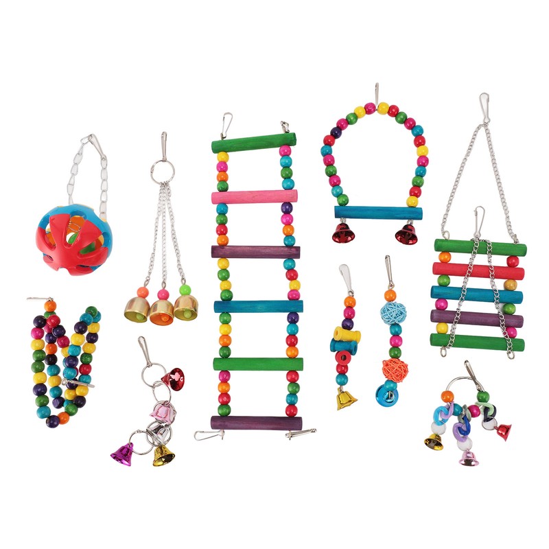 Bird Toy Set Colorful Boredom Relief Chewing Climbing Parrot Swing
