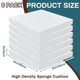 Frienda 6 Pack Upholstery High Density Foam Cushion White Square Seat Replacement Cushion or Commercial Use Stuffing Craft Foam Couch Chair Padding DIY Projects (2" X 24" X 24")