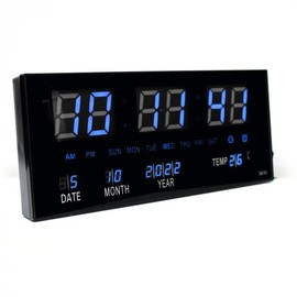 LED Wall Clock Blue 36 x 15 cm Segment LED Display I Time Date Temperature Alarm Function I Digital Kitchen Clock Office Digital Clock I Luminous Wall Clock Living Room Digital