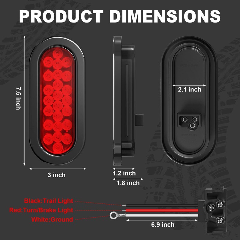 Dinfu 6 Inch Oval Red LED Trailer Tail Lights 4PCS,Super