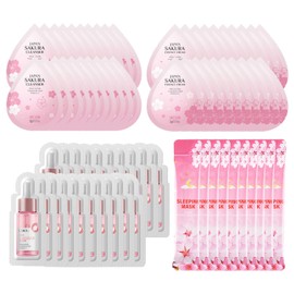 Mini Sakura Travel Skincare Sets, 70pcs Travel Skin Care kit Including Cleanser, Serum, Essence Cream, Sleepping Mask (70 Piece)