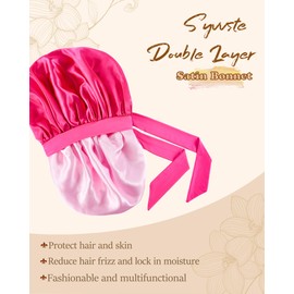 Syvvste 4PCS Satin Bonnet Double Layer Silk Sleep Cap for Sleeping Hair Bonnets with Elastic Tie Band for Curly Natural Hair rose red+green