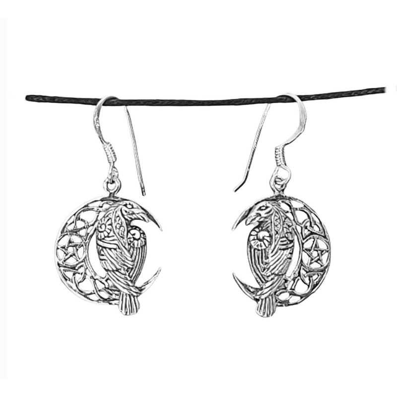 Raven in the Moon Earrings 925 Sterling Silver or 22,