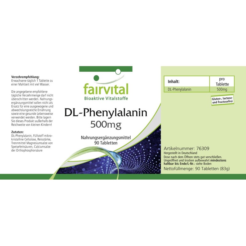 DL Phenyl Alanine 500mg, DLPA Hochdosiert, Vegan, 90 Tablets –