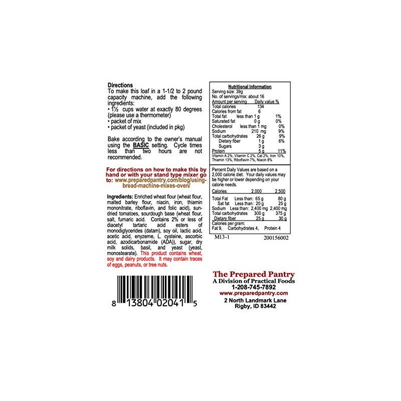 The Prepared Pantry Tuscany Tomato Basil Bread Mix; Single Pack;