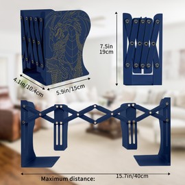 Dragon Bookends, Adjustable Bookends, Unique Book Holders for Shelves, Metal Book Ends for Heavy Books, Non-Skid Book Stander for Desk, Shelf, Office, Stationery Gift (Blue 2)