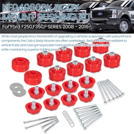 Body Mount Bushing Kit KF04060BK for Ford F250 F350 Super Duty 2008-2016 2WD 4WD Complete Polyurethane Body Cab Mount Replacement Set with Steel Sleeves & Hardware - 60 PCS (Red)