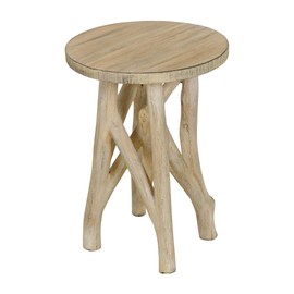 East at Main Solid Wood Round Side Table, End Table & Plant Stand – Handcrafted Accent Table with Unique Stick-Leg Design – Natural Wood Finish for Living Room, Bedroom, or Entryway