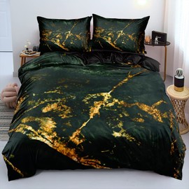 Luowei Bed Linen, 135 x 200 cm, Green and Gold Marble Bedding Set, 3D Print, Microfibre Duvet Cover and 1 Pillowcase, 80 x 80 cm, with Zip